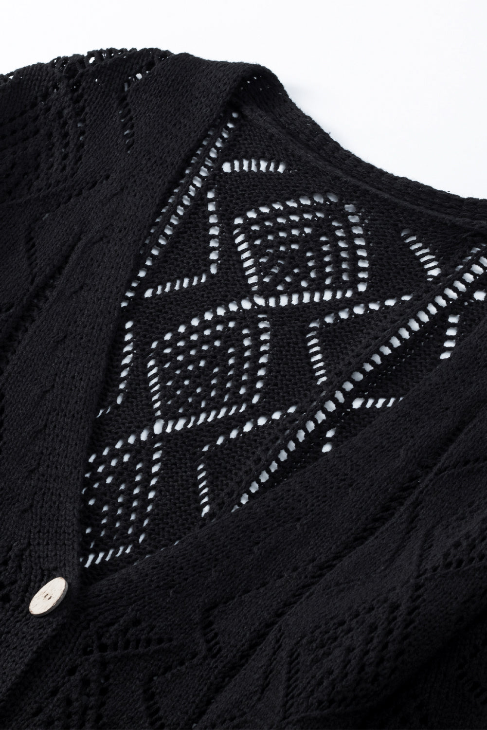 Black Hollow-out Openwork Knit Cardigan