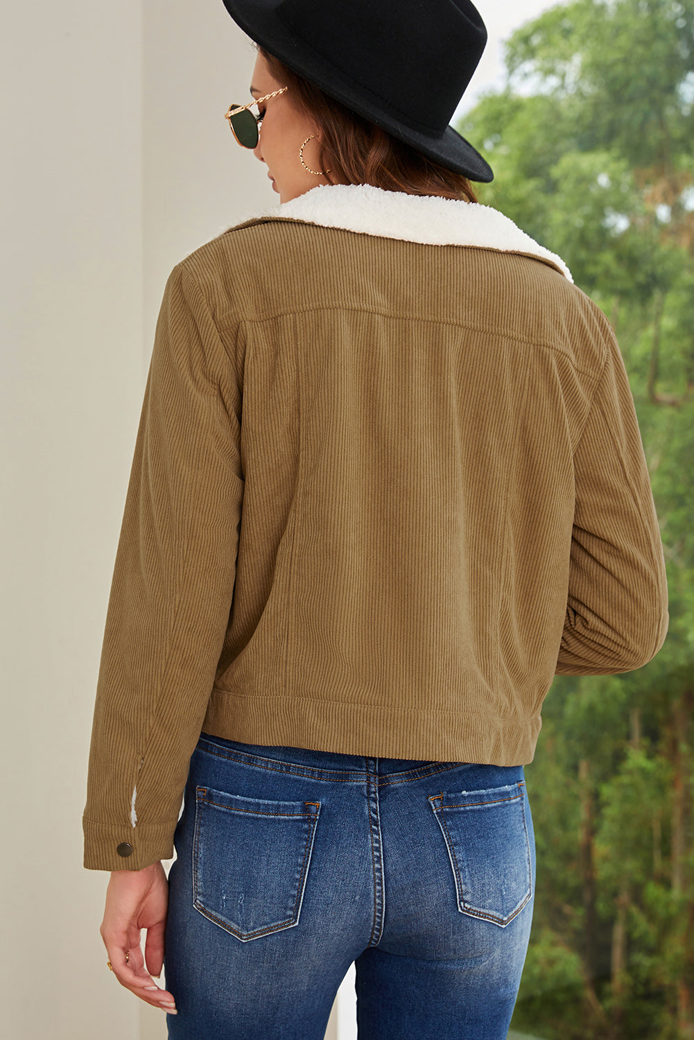 Fiery Red Corduroy Sherpa Snap Button Flap Jacket