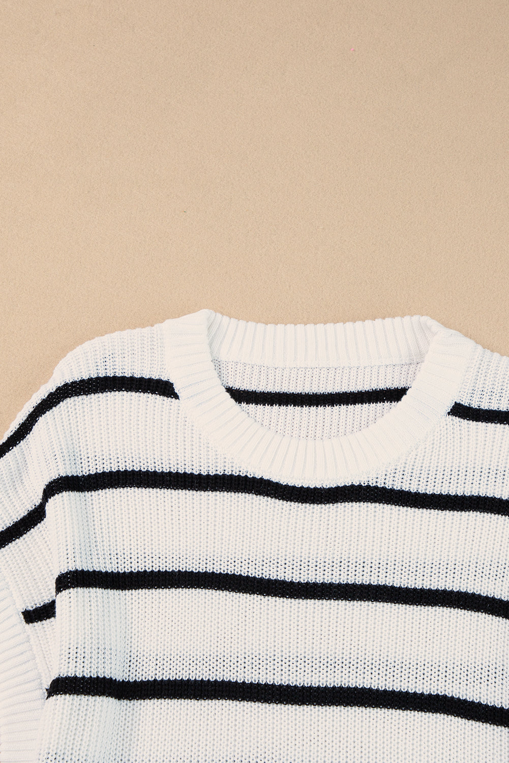 White Stripe Striped Pattern Batwing Sleeve Sweater