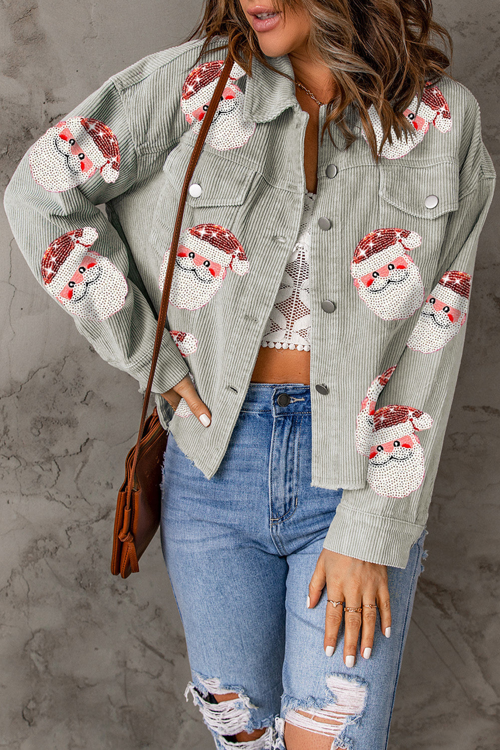 Red Christmas Santa Claus Print Drop Shoulder Sweatshirt