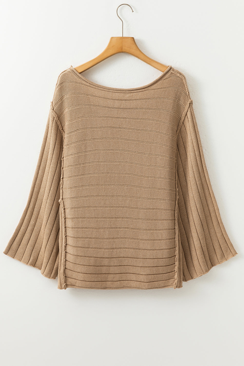 Gray Exposed Seam Ribbed Knit Dolman Top