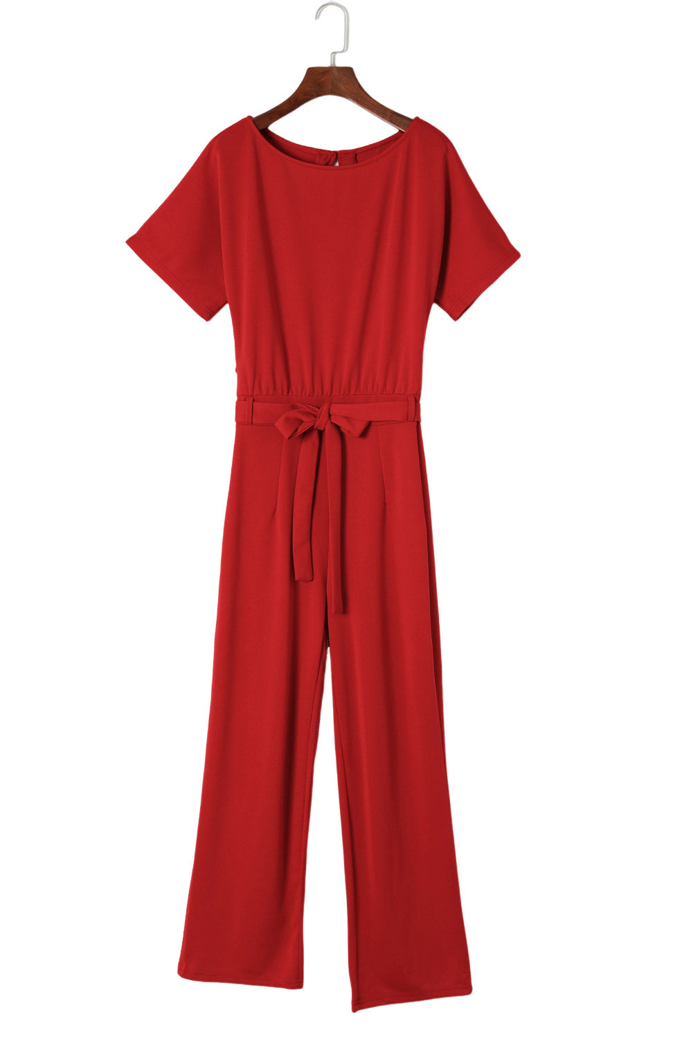 Red Belted Wide Leg Jumpsuit