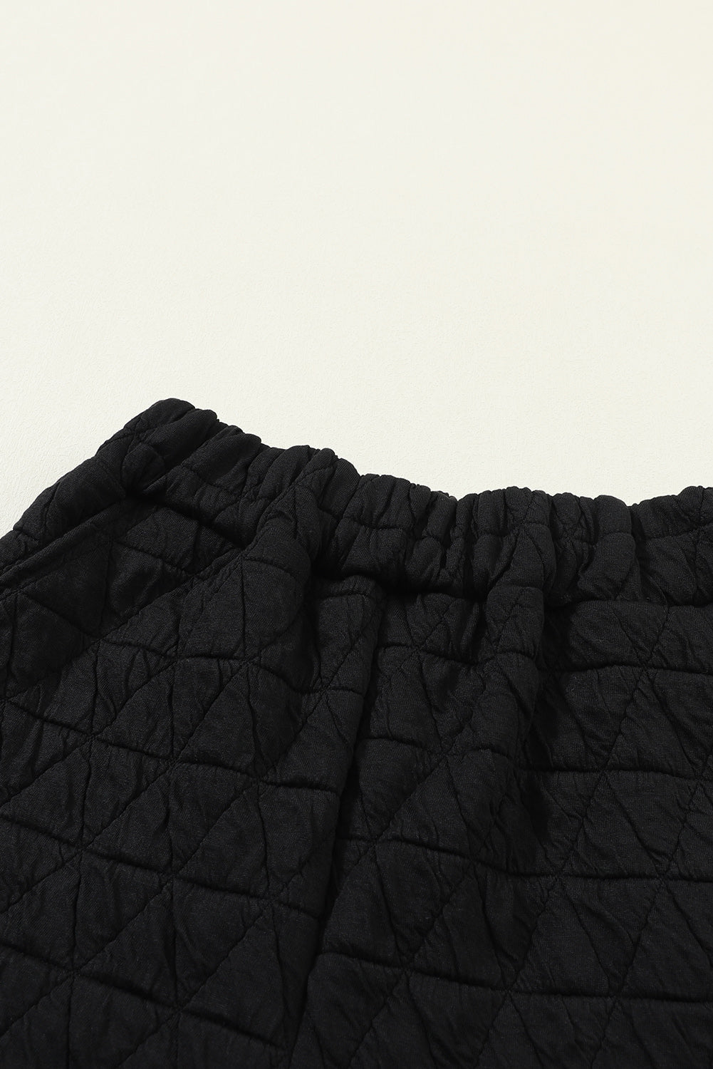 Black Solid Color Quilted Kangaroo Pocket Hoodie