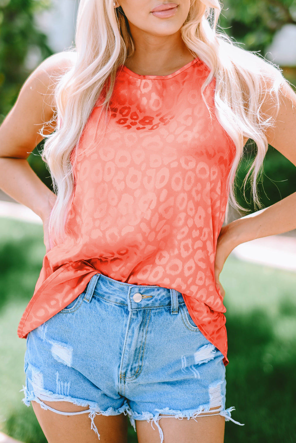 Beige Satin Leopard Tank Top