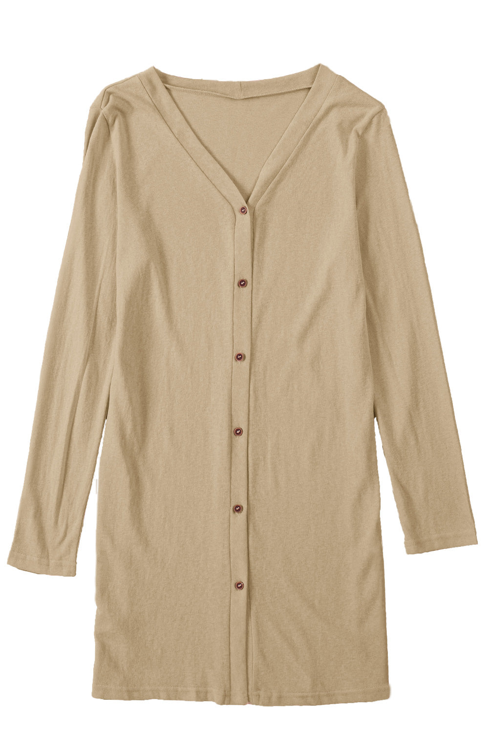 Brown Buttoned Thigh-high Length Plus Size Cardigan