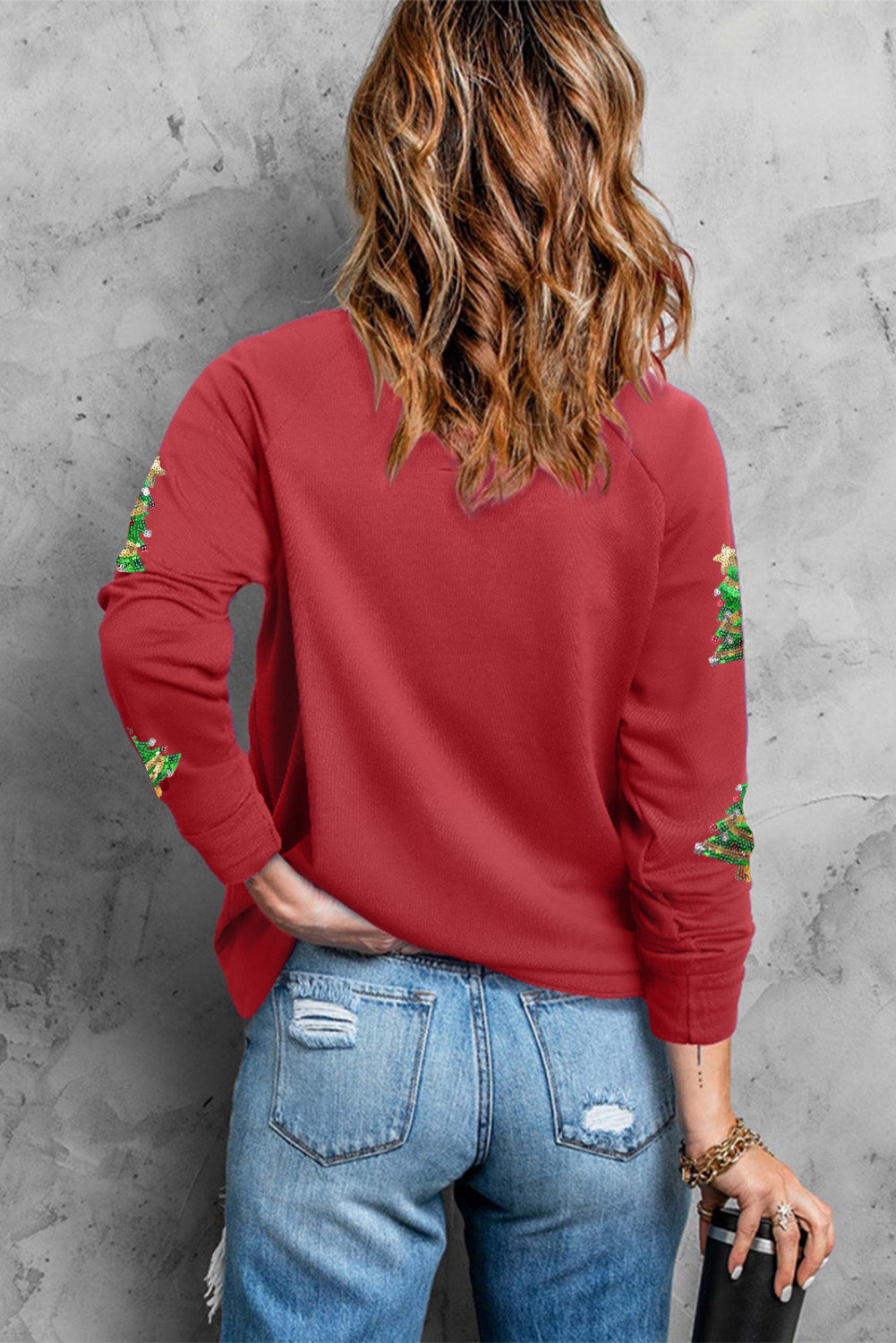 Red Christmas Santa Claus Print Drop Shoulder Sweatshirt