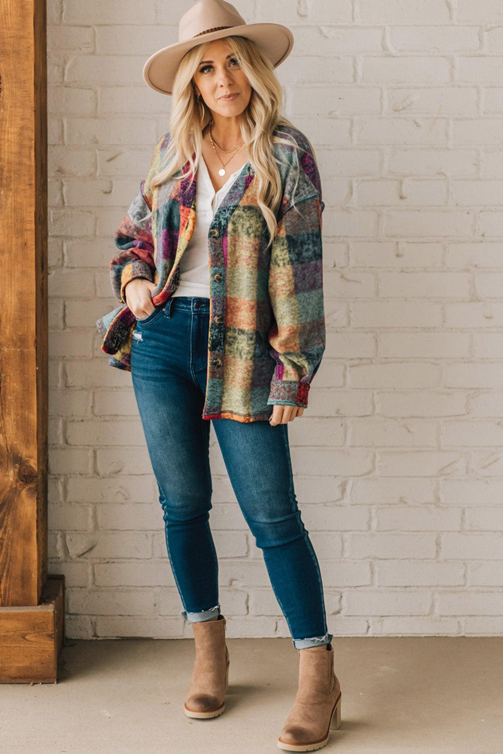 Multicolor Brushed Plaid Plus Size Shacket