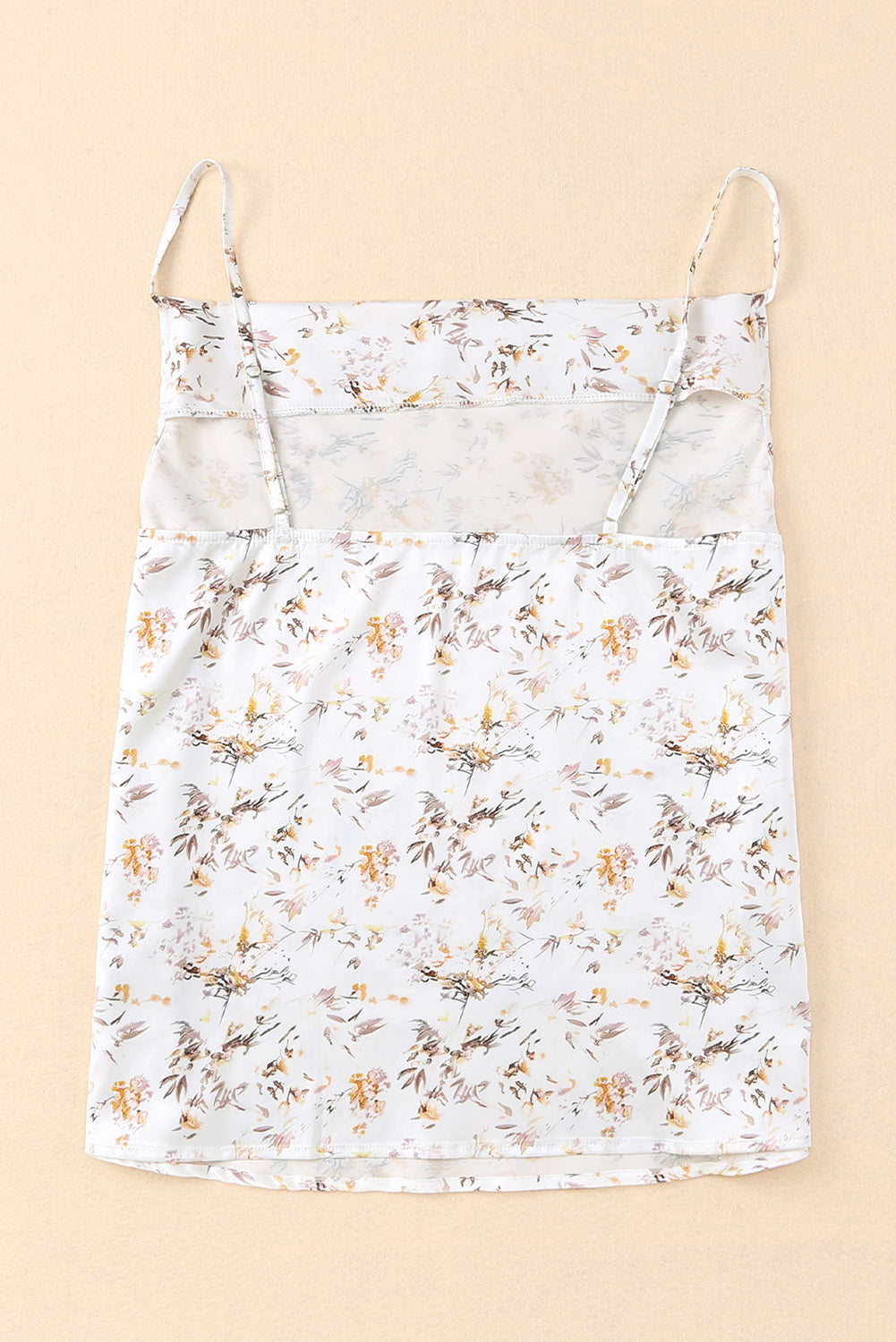 Beige Floral Print Drape Front Tank Top