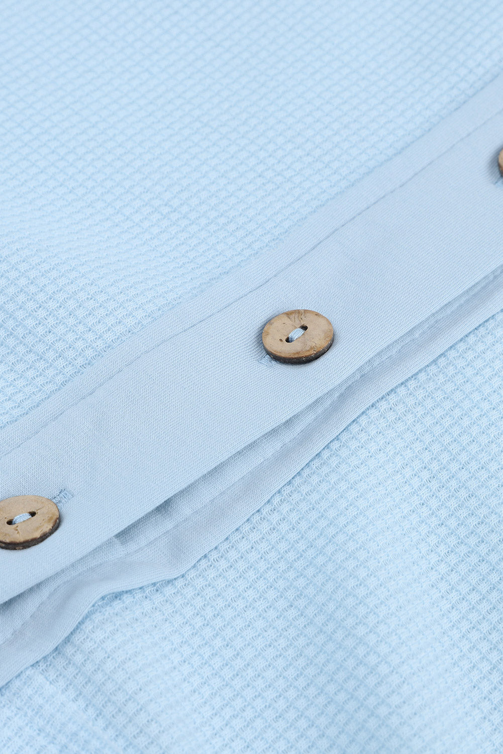 Sky Blue Acid Wash Waffle Knit Short Sleeve Buttoned Shirt