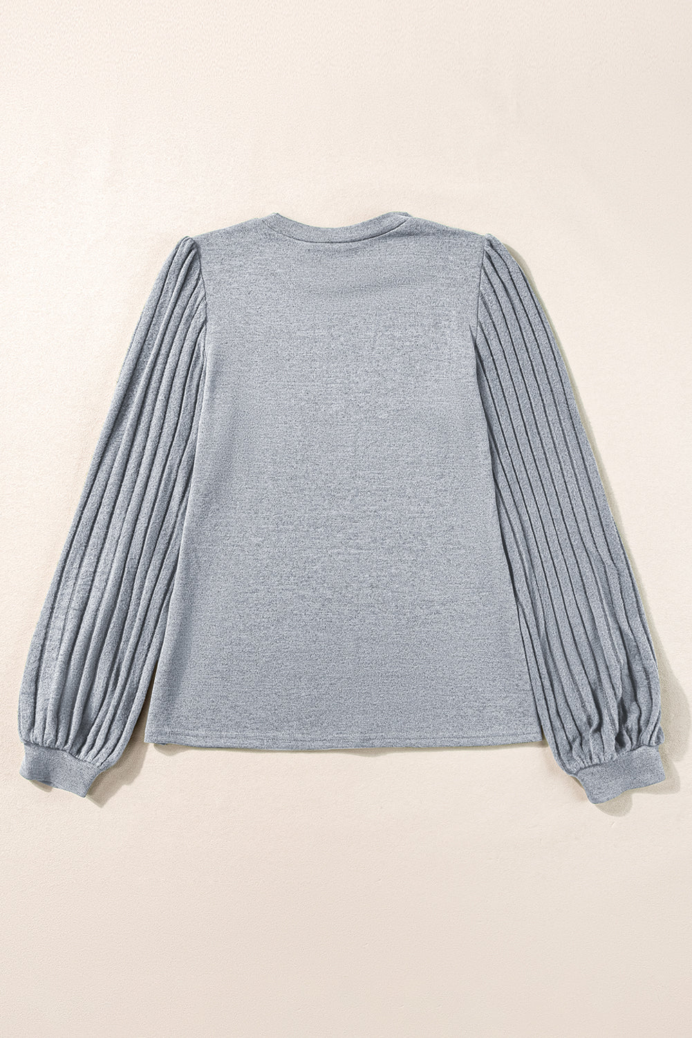 Gray Ribbed Splicing Sleeve Round Neck T-shirt